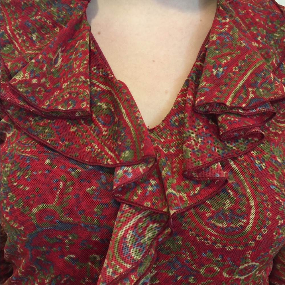 CHAPS denim petite dark red blouse size PS